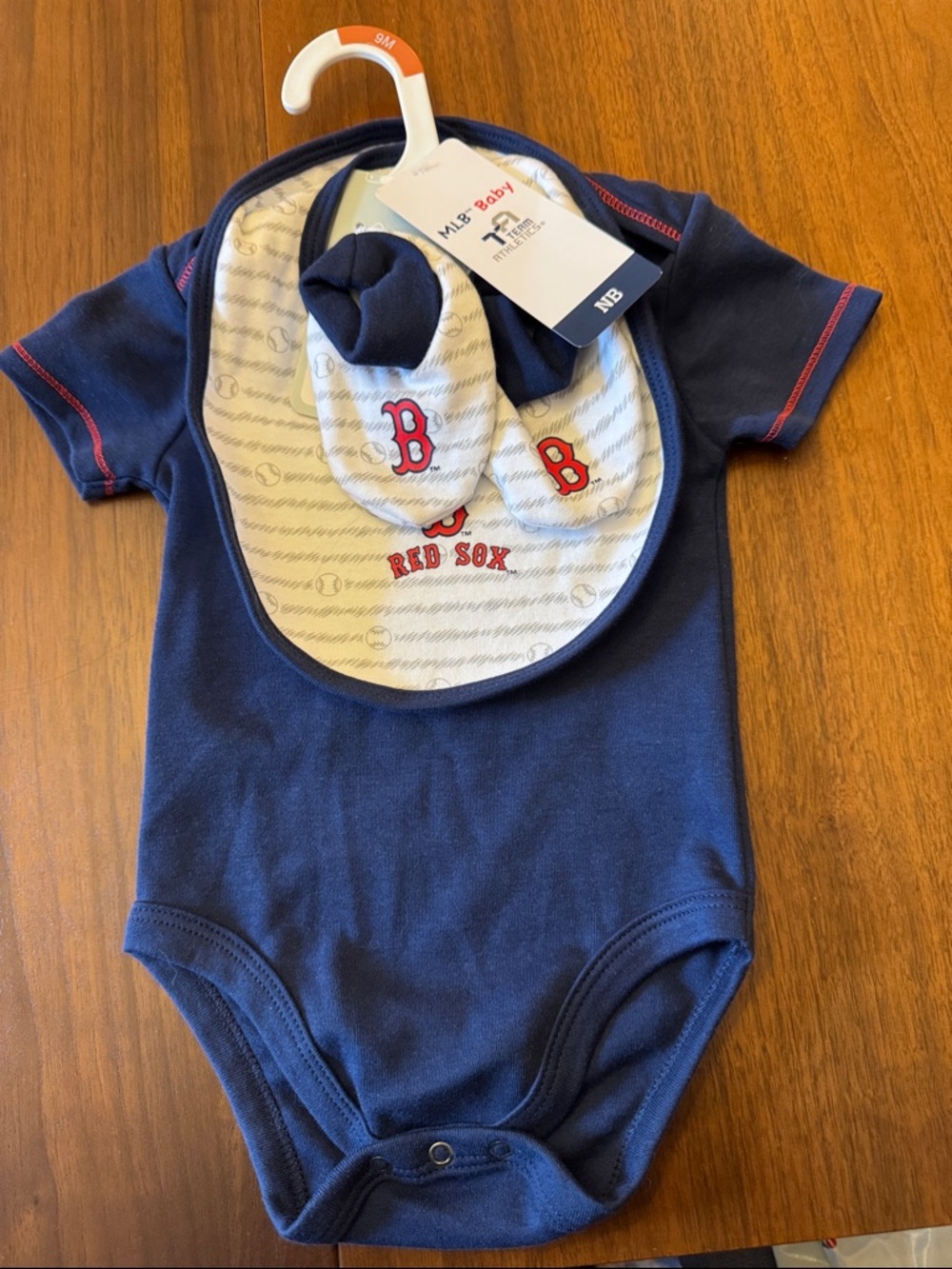 Genuine Merchandise Navy Baby Bodysuit with White Red Sox Bib & Booties